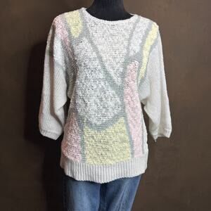 Vintage 80’s Pastel Boxy Geometric Knit Sweater Italy made women’s Medium